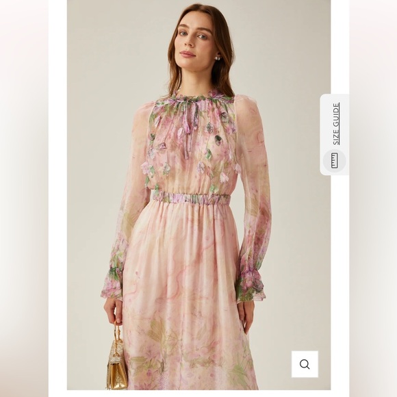 NWT Miss Rosier JUSTINE Dress floral print cinched midi size Small PINK cottage - Picture 2 of 16